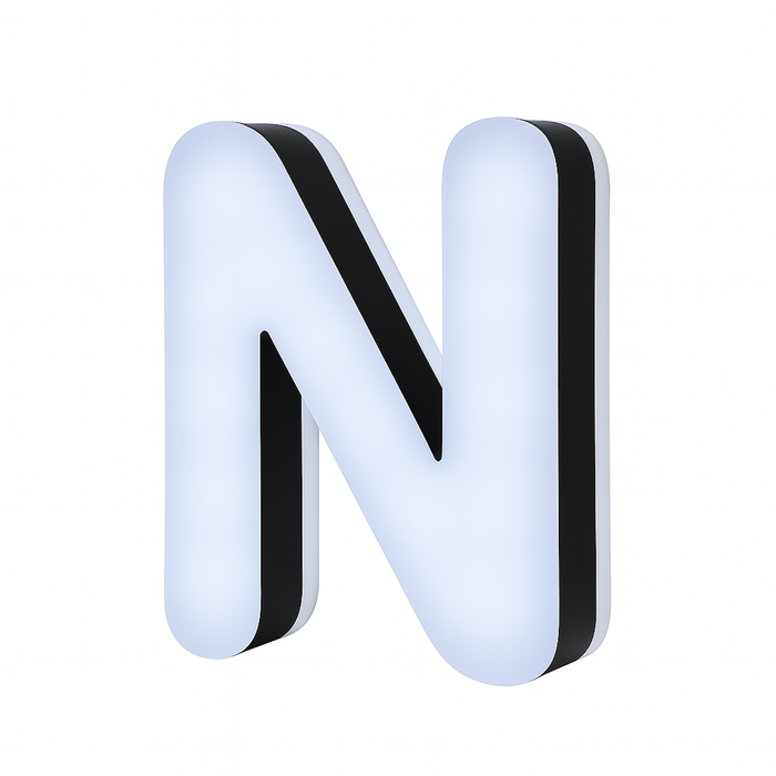 Lit Up 3D Led Letter N Illuminated Opal Acrylic 100mmHx92mmWx23mmD