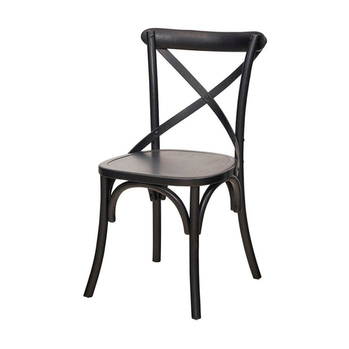 1825 Interiors French Cross Dining Chair Elm Wood Furniture Timber Seat Black