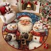 CottonMore Christmas Santa & Snowmen Round Rug Festive Holiday Floor Mat 120cm