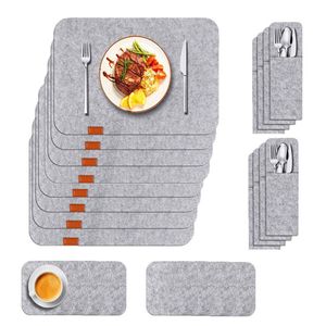 Catzon 8PC Felt Placemats Coasters Cutlery Heat-Resistant Non-Slip Light Gray