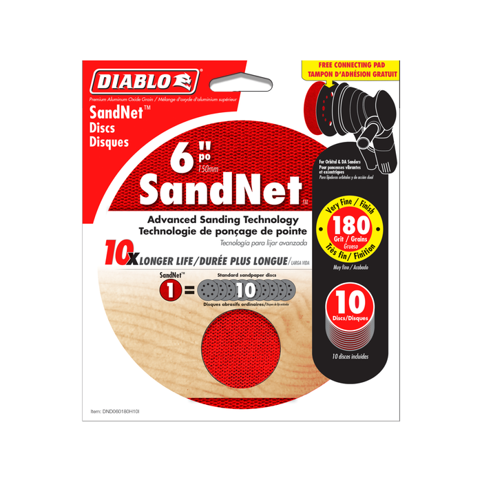 Diablo 150mm 180 Grit SandNET Orbital Discs With Connection Pad - 10 Pack