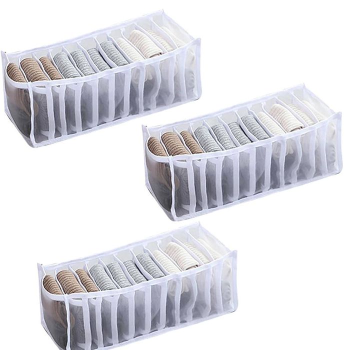Catzon 3 Pcs 11 Grids Underwear Organisers Foldable Holds 22 Pairs of Socks