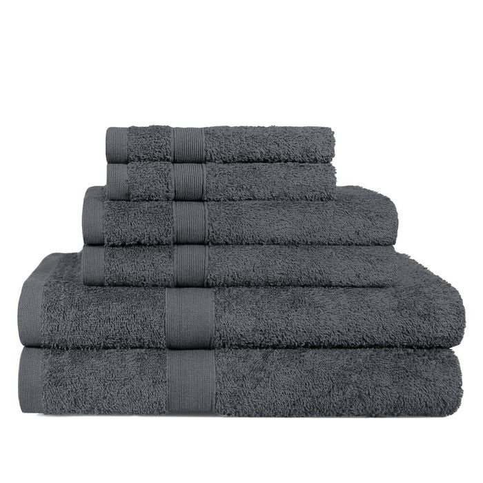 LINENOVA 6x Cotton Bath Towels Set Hand Towels Face Towels 550GSM - Charcoal