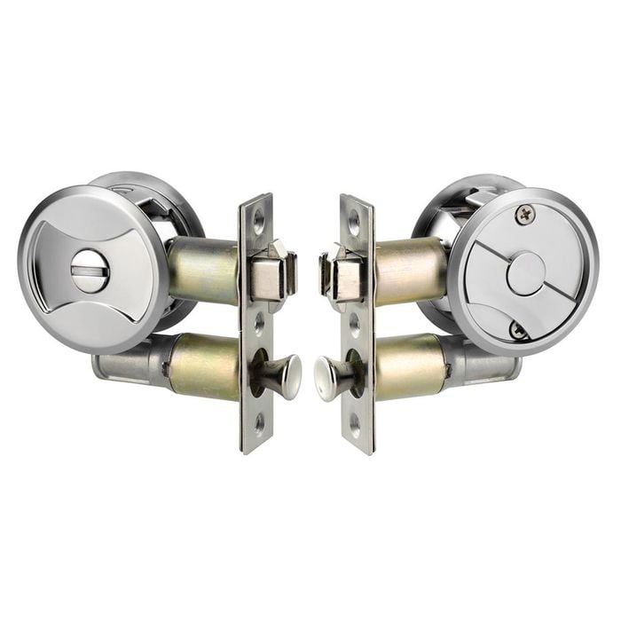 Lockwood Chrome Plate Symmetry Round Privacy Cavity Sliding Door Set