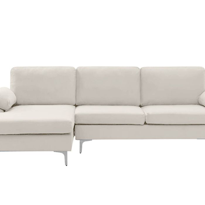 Pauline Velvet Sectional Sofa with Left Chaise - Beige