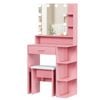 Advwin Dressing Table Set with LED Light, Drawer and Open Shelves, Pink