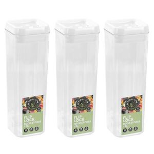 3PK Lemon & Lime Flip Lock 1.9L/30cm Square Container w/ Lid