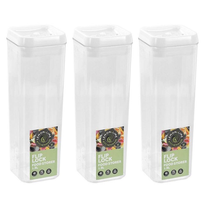 3PK Lemon & Lime Flip Lock 1.9L/30cm Square Container w/ Lid