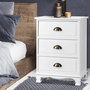 Artiss White 3 Drawer Storage Vintage Bedside Table