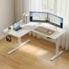 HOMFURN L-Shaped Electric Standing Desk – 140cm Adjustable Height Corner Desk with Dual Motor Memory Control, White