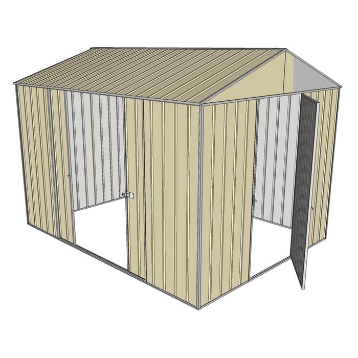 Build-a-Shed 2.3 x 3.0 x 2.3m Front Gable Double Sliding Side Door Shed - Cream