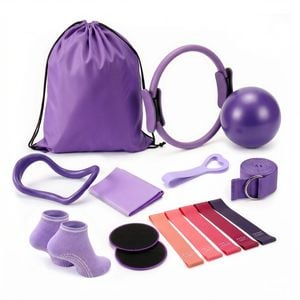 Everfit Pilates Ring Set 15Pcs Home Workout Fitness Equipment Yoga Ball Socks Starter Kit Purple