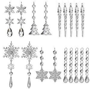 P&P Crystal Acrylic Christmas Tree Icicle Snowflake Ornaments Set 18pc Holiday Decoration