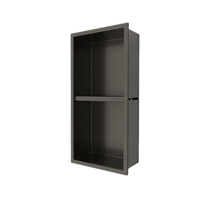 Bathroom 304 Stainless Steel Shower Niche Recessed Storage Shelf Wall Organizer,No Tile Needed-Double Tier Dark Grey