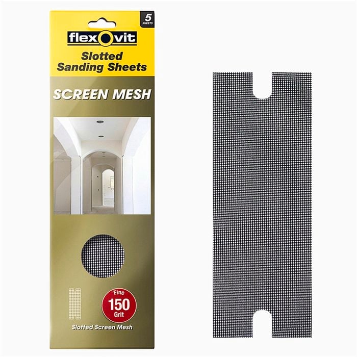 Flexovit 108 x 372mm 150 Grit Plaster Slotted Mesh Sheet - 5 Pack