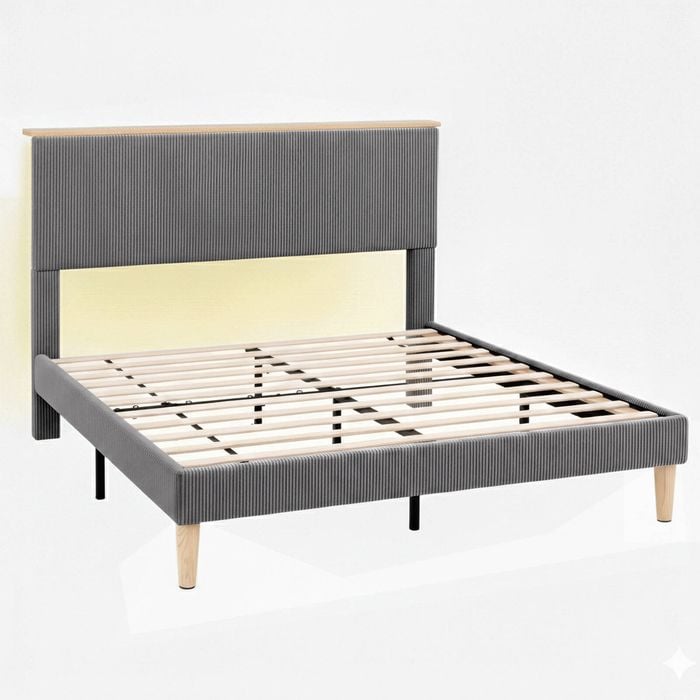 Artiss Queen Bed Frame Adjustable Headboard Corduroy Grey