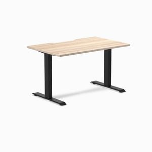 Desky Fixed Height Classic Oak Scalloped Melamine Desk 120x75cm Matte Black Leg