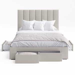 Celine Double Beige Four Drawers Storage Bed Frame