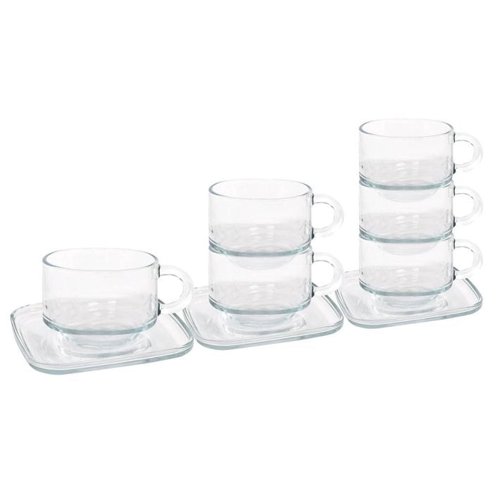LAV 12pc Cozy Stacking Glass Coffee Cups & Saucer Set - 270ml