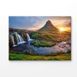 Waterfall & Mountain Sunset View Print 100% Australian Made 90x60cm (Stretched Canvas)