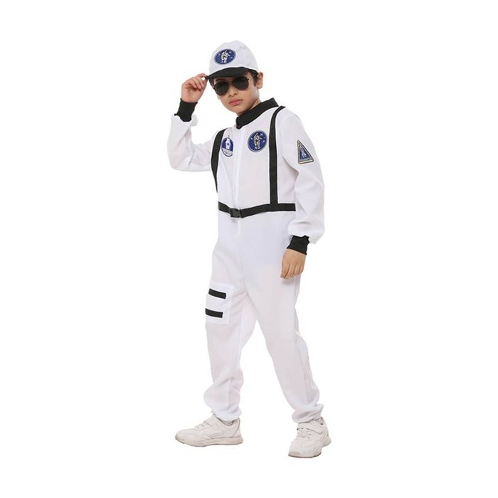 Oceana Astronaut Costume White Jumpsuit Hat Kids Outfit Set L