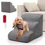Costway 3-Tier Foam Dog Ramp Pet Stairs Steps w/Pet Hair Remover Grey