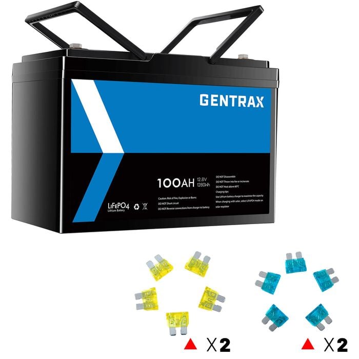 Gentrax 12v 100ah Lithium Battery + 10pc 15a&20a Fuse