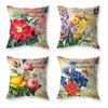 Catzon 4 Pcs Vintage Floral Pillow Covers Cotton Linen Pillowcases for Couch-B