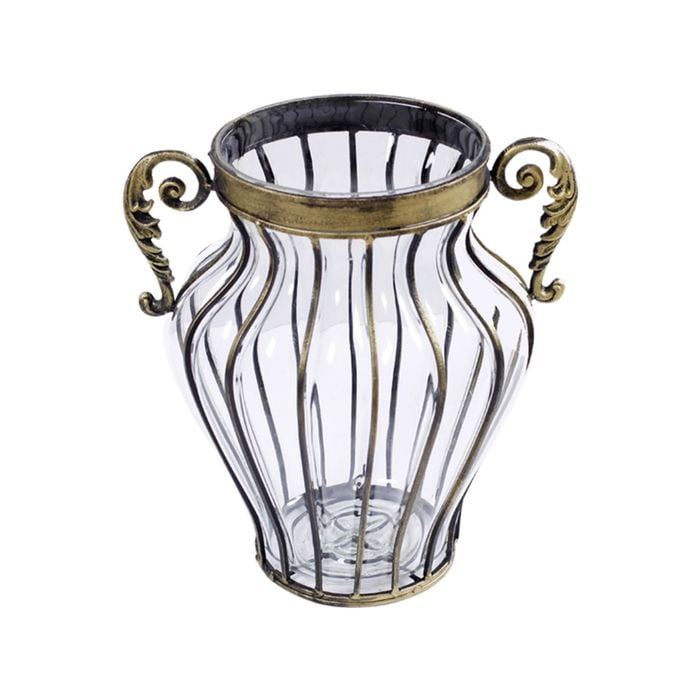 Soga Clear Glass Home Decor Flower Vase With Two Metal Handle