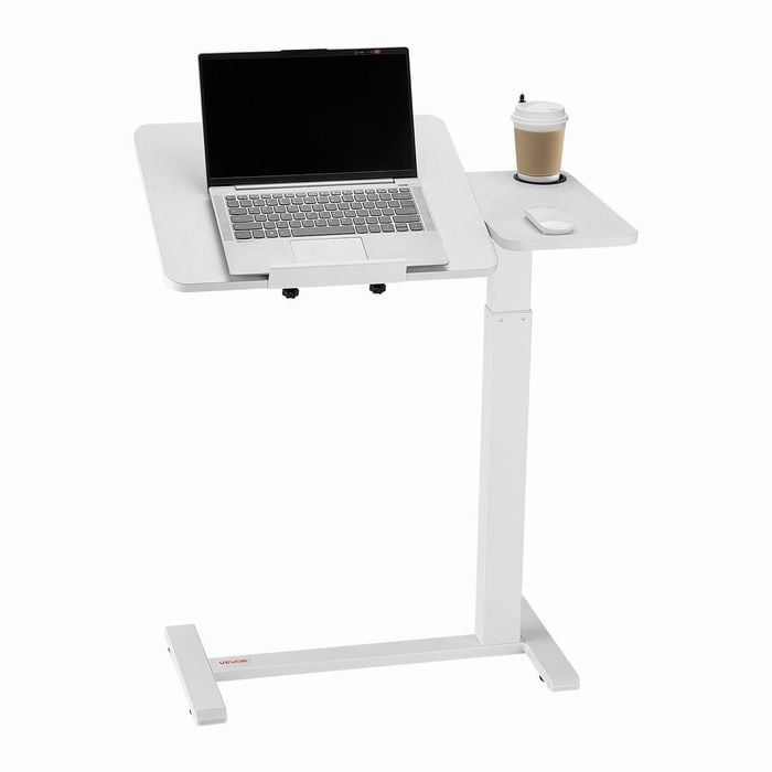 VEVOR Mobile Overbed Table White with Flip Desktop and 4 Hidden Wheels for Home