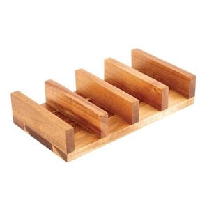 Olympia Acacia Wood Taco Stand Invertible Buffet Riser 4 Taco Capacity 55x275x150mm Commercial Tableware