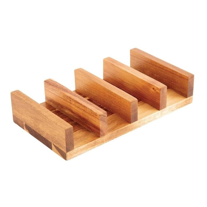 Olympia Acacia Wood Taco Stand Invertible Buffet Riser 4 Taco Capacity 55x275x150mm Commercial Tableware