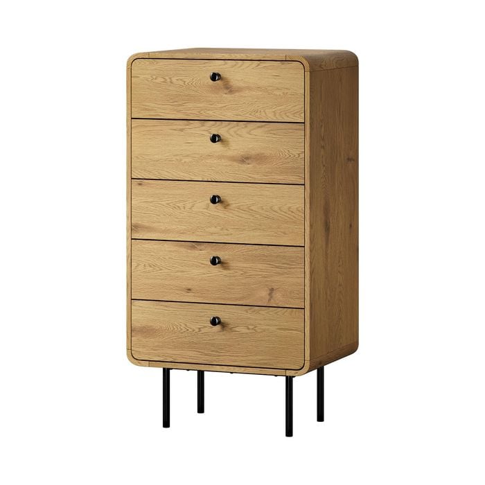 Oikiture 5 Chest of Drawers Tallboy Dresser Natural