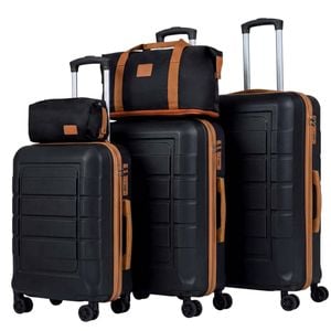 Costway 5piece Luggage Set 3 Hardside Suitcase Duffel Toiletry Bag Black