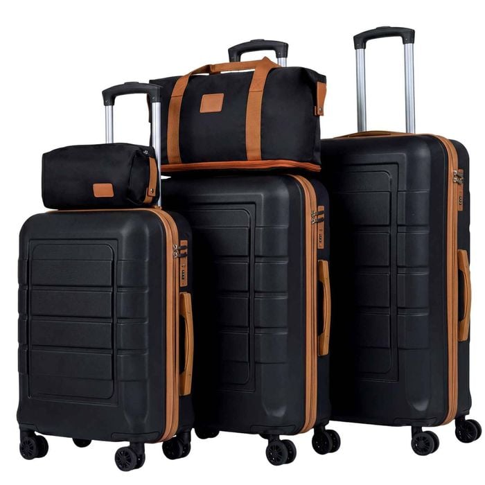 Costway 5piece Luggage Set 3 Hardside Suitcase Duffel Toiletry Bag Black