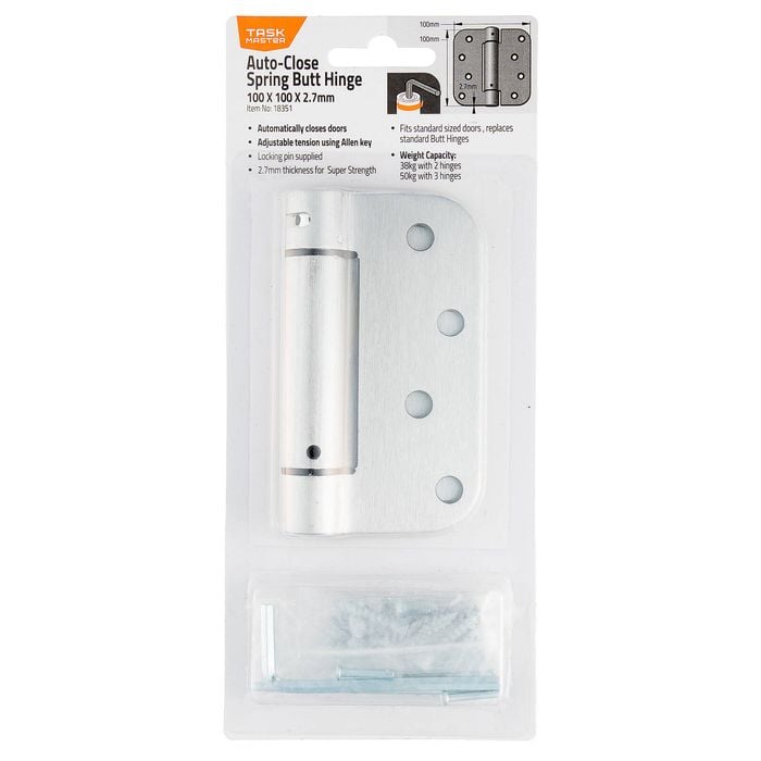 Taskmaster 100 x 100 x 2.7mm Auto Close Butt Hinge - 100mm