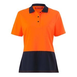 Hard Yakka Women's Orange/Navy Short Sleeve Hi Vis Polo - Size 8
