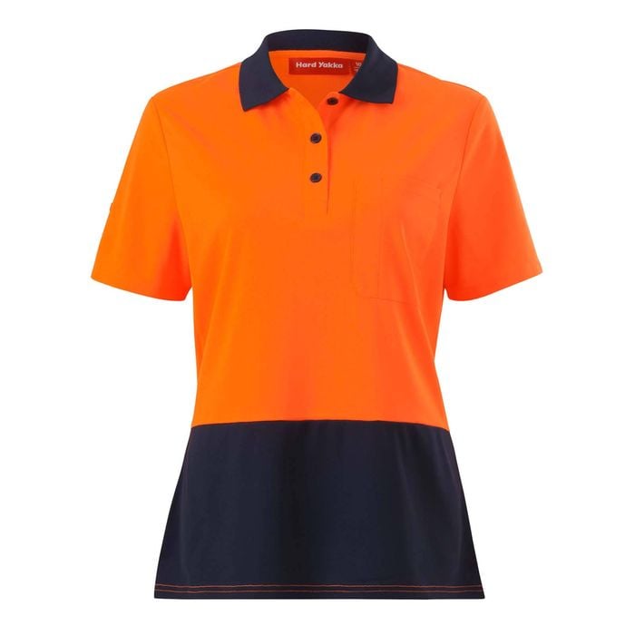 Hard Yakka Women's Orange/Navy Short Sleeve Hi Vis Polo - Size 18