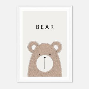 Galrie Charming Minimalist Bear Art Print - Ideal for Nursery and Kids' Rooms, White Frame, 70 x 100cm (28 x 40inch)