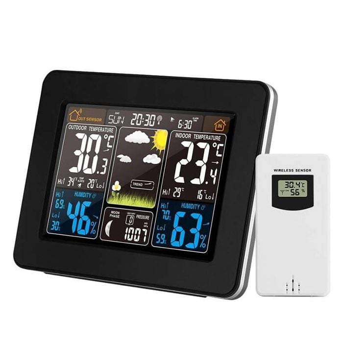 Catzon Lcd Display Alarm Clock Weather Station With Wireless Outdoor Thermometer