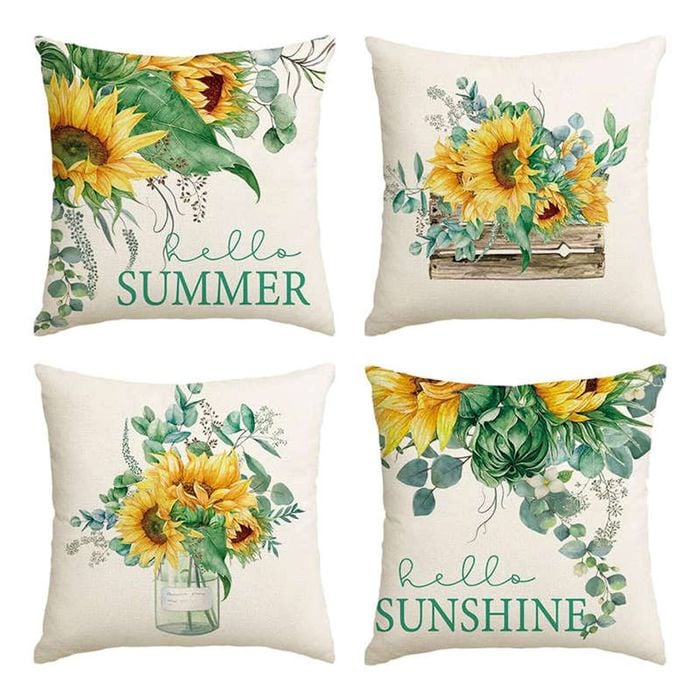 Catzon 4 Pcs Linen Throw Pillow Covers Watercolor Flower for Bed Sofa Decor 50X50cm