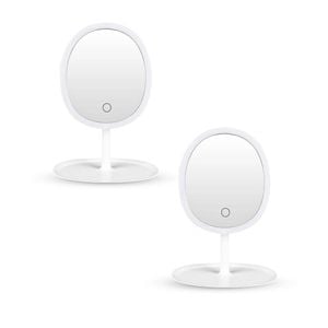 SOGA 2X 26cm White Oval Smart LED Makeup Bedroom Table Vanity Mirror Tricolor Adjustable Light