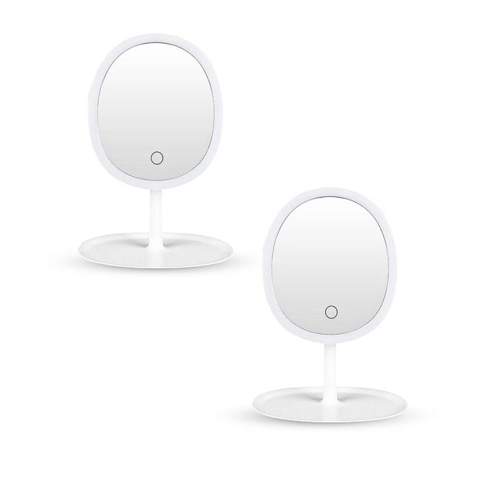 SOGA 2X 26cm White Oval Smart LED Makeup Bedroom Table Vanity Mirror Tricolor Adjustable Light