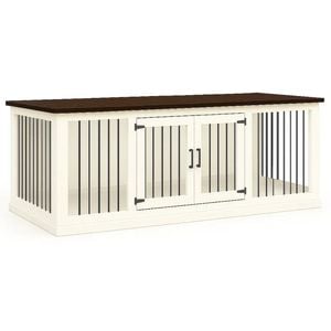 Paws and Willow Open Plan Arctic White with Espresso Top Wooden Dog Crate Hinged Door with Bars