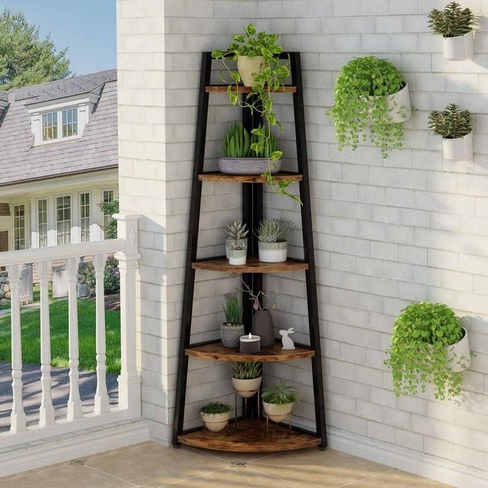 OAKORY 178cm Corner Shelf 5 Tier Storage Rack Bookcase Plant Stand Brown