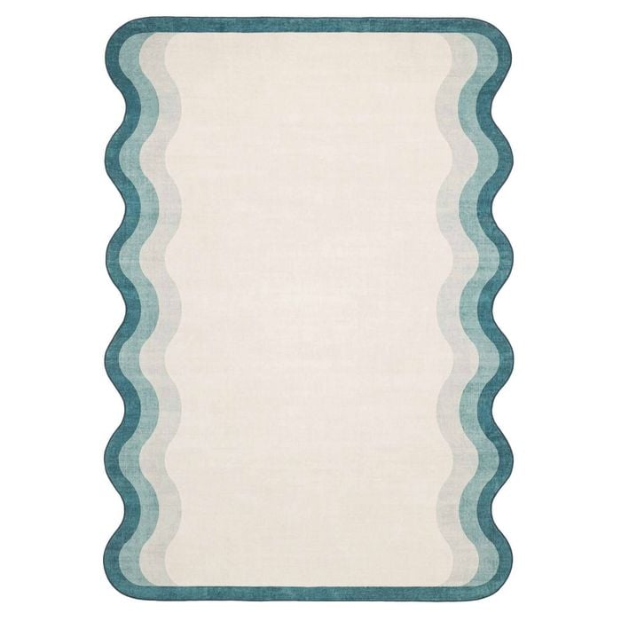 Loopsie-370cm X 270cm-salamanca Tonal Teal And Cream Scalloped Washable Rug