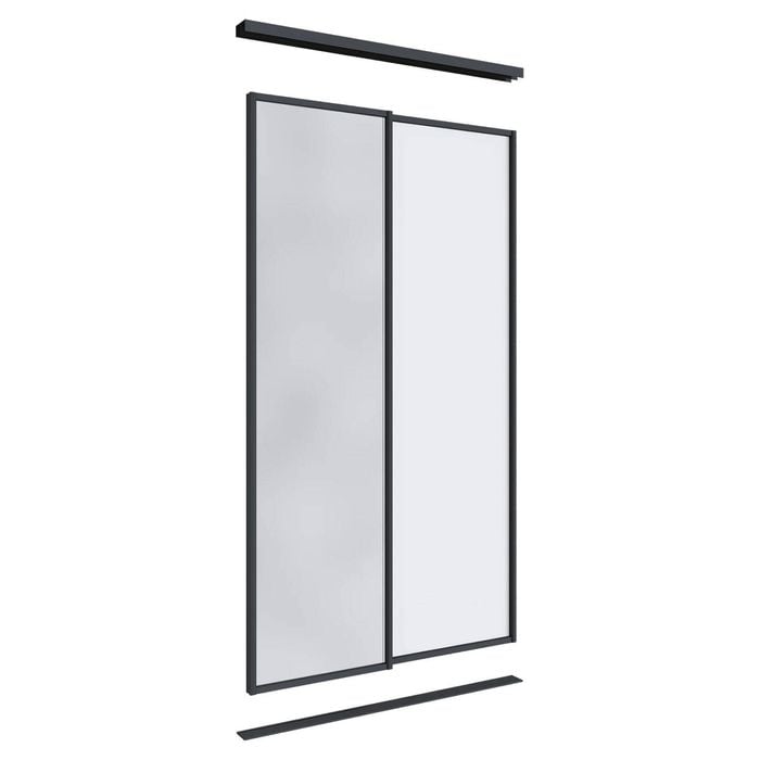 Lugna 2100 x 1200mm Black 1 Mirror 1 Melamine Wardrobe Double Sliding Doors