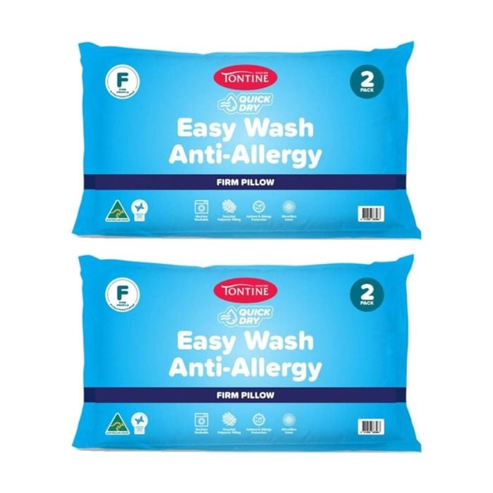 2x 2pc Tontine Quick Dry Easy Wash Anti Allergy Pillows Set High & Firm