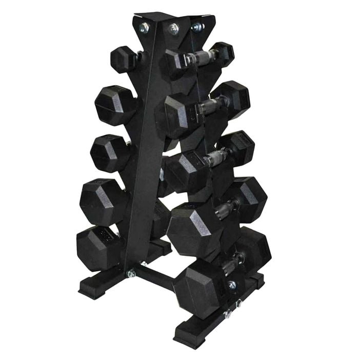 1kg - 5kg 5 Pairs TOTAL 30KG Hex Rubber Dumbell Weight Set with A-Shape Rack