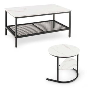 Costway Modern Detachable Coffee Table Marble Top Coffeetable Set Black